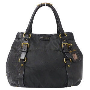 Prada Tote Bag Handbag Leather Nylon Black